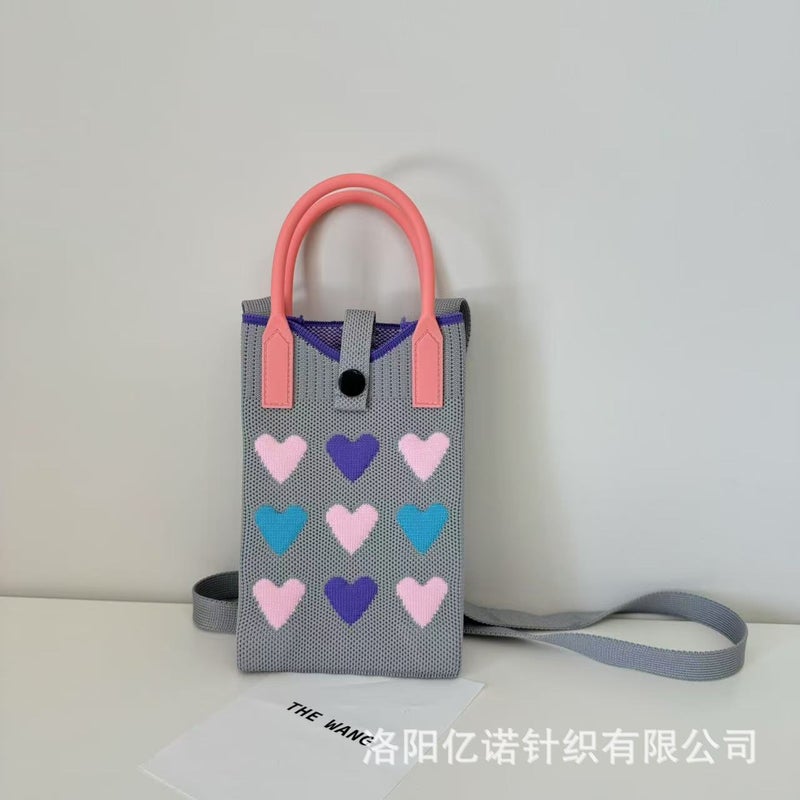 New Love Cartoon Women'S Korean Knitted Mobile Phone Bag All-Match One-Shoulder Crosbody Bag Travel Coin Purse Small Mobile Phone Bag - Image 5
