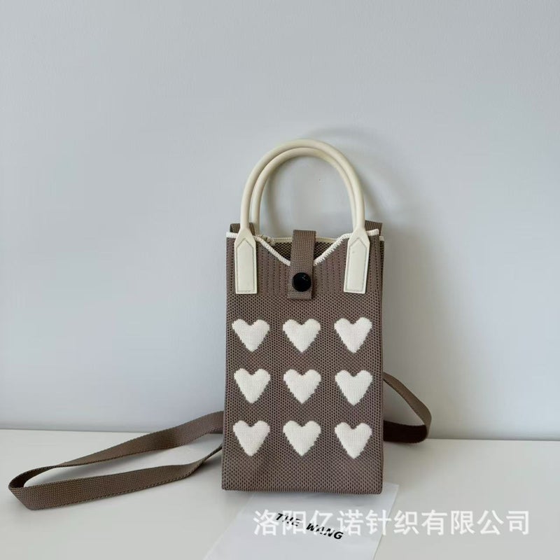 New Love Cartoon Women'S Korean Knitted Mobile Phone Bag All-Match One-Shoulder Crosbody Bag Travel Coin Purse Small Mobile Phone Bag - Image 4