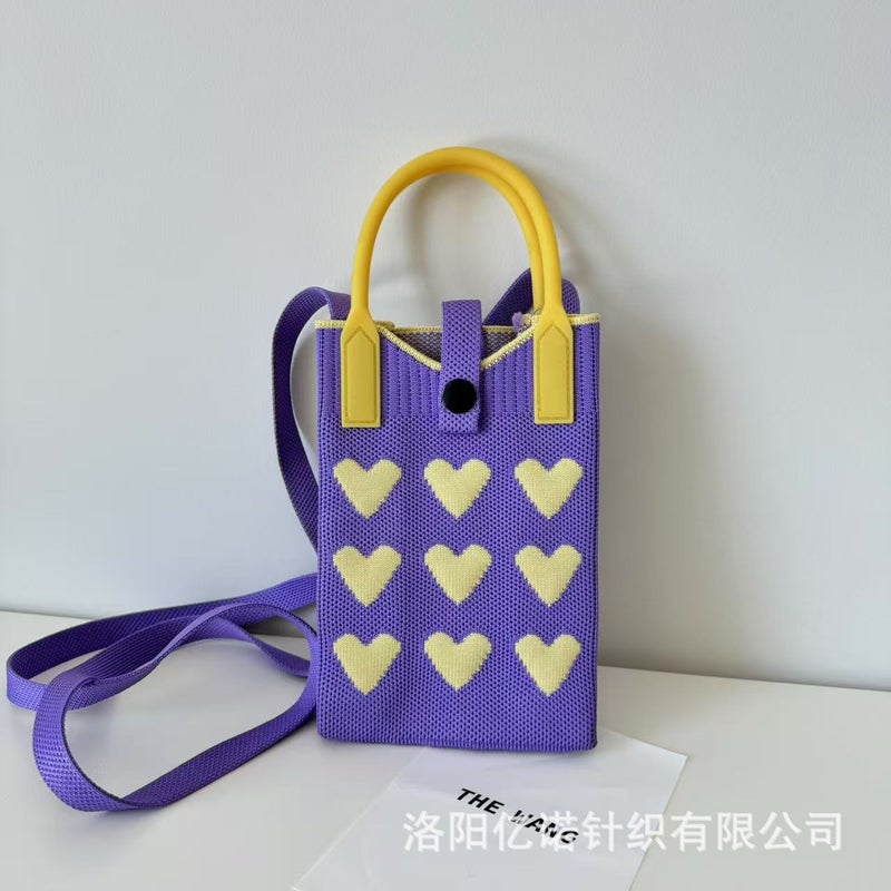 New Love Cartoon Women'S Korean Knitted Mobile Phone Bag All-Match One-Shoulder Crosbody Bag Travel Coin Purse Small Mobile Phone Bag - Image 3