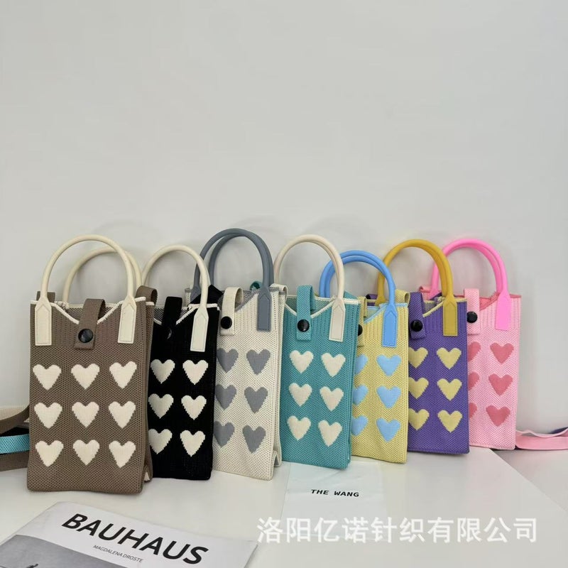 New Love Cartoon Women'S Korean Knitted Mobile Phone Bag All-Match One-Shoulder Crosbody Bag Travel Coin Purse Small Mobile Phone Bag - Image 2