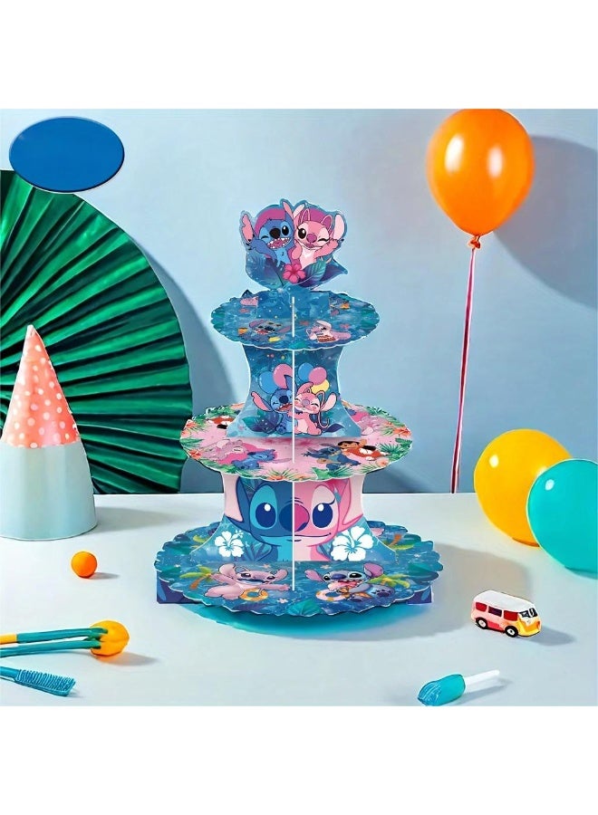 Party Star Baby Stitch Birthday Party Cake Stand 3 Tiers Dessert Counter Paper Cake Tower Party Balloon Decoration Supplies - Image 1