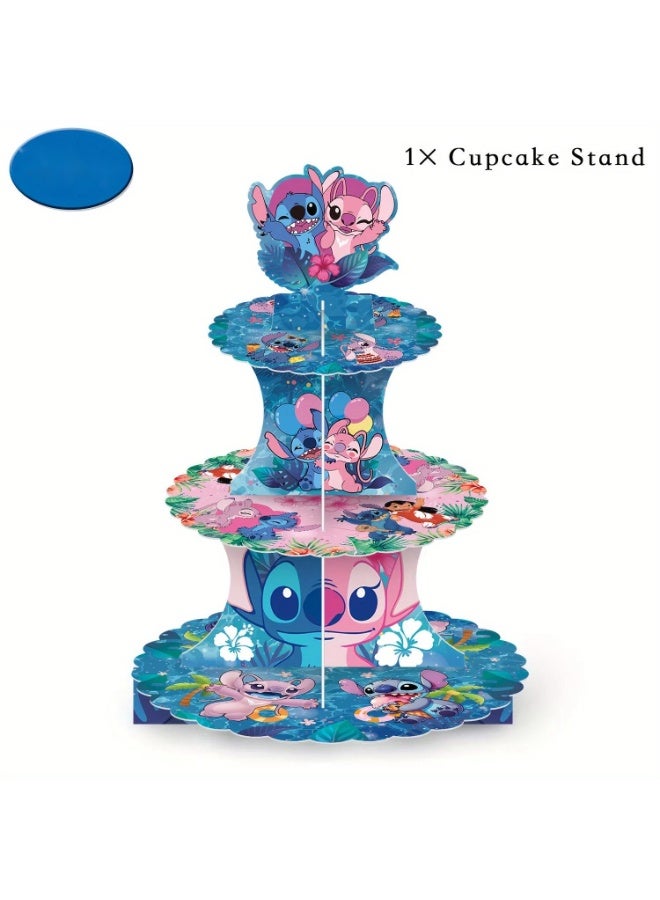 Party Star Baby Stitch Birthday Party Cake Stand 3 Tiers Dessert Counter Paper Cake Tower Party Balloon Decoration Supplies - Image 4