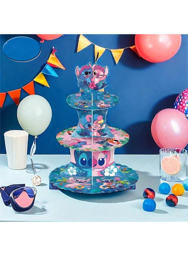 Party Star Baby Stitch Birthday Party Cake Stand 3 Tiers Dessert Counter Paper Cake Tower Party Balloon Decoration Supplies - Image 5