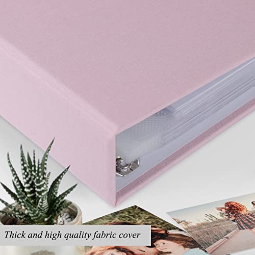 1DOT2 12x12 Inch Large 3 Ring DIY Scrapbook Photo Album Journal with 30 Plastic Sleeves 60 Pages and Fabric Cover for Baby Travel Wedding Couple Anniversary kids Adventure (Pink Cover/White Pages) - Image 2