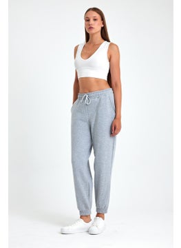 mmetalic Women's Grey Cotton Thick Leg Elastic High Waist Casual Jogger Sweatpants  - Image 1