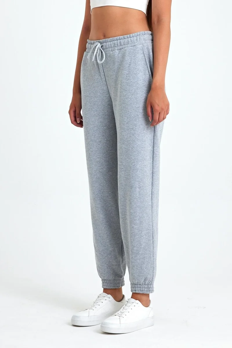 mmetalic Women's Gray Cotton Thick Leg Elastic High Waist Casual Jogger Sweatpants