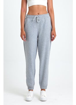 mmetalic Women's Grey Cotton Thick Leg Elastic High Waist Casual Jogger Sweatpants  - Image 2