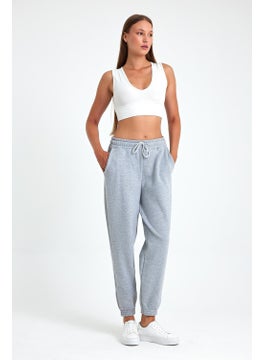 mmetalic Women's Grey Cotton Thick Leg Elastic High Waist Casual Jogger Sweatpants  - Image 5