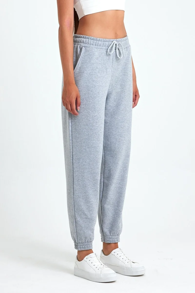 mmetalic Women's Gray Cotton Thick Leg Elastic High Waist Casual Jogger Sweatpants