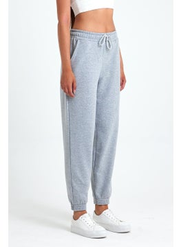 mmetalic Women's Grey Cotton Thick Leg Elastic High Waist Casual Jogger Sweatpants  - Image 4