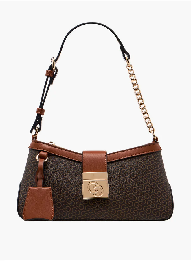 Celeste Women's Monogram Print Shoulder Bag with Flap Closure
