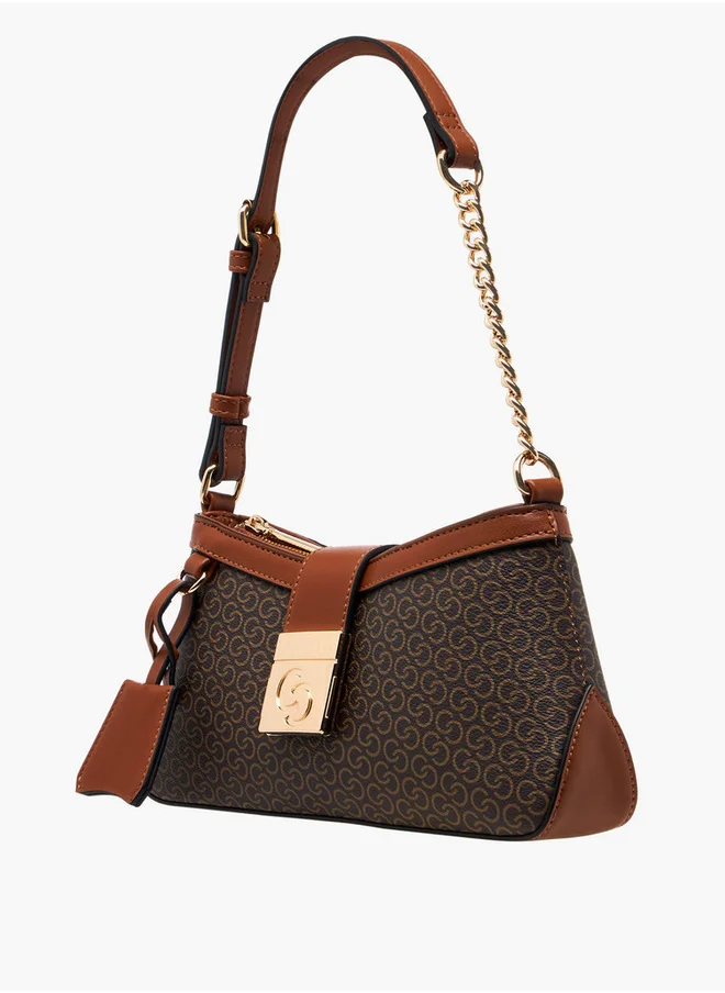 Celeste Women's Monogram Print Shoulder Bag with Flap Closure