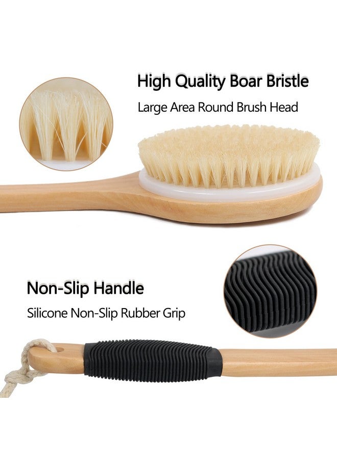 OWIIZI Round Head Back Scrub Brush For Body Shower, Wooden Long Handle Bristles Tub Soaping Bath Brushes, Skin Exfoliator Scrubber Brush For Men Women Elderly Wet Or Dry Use - Image 3