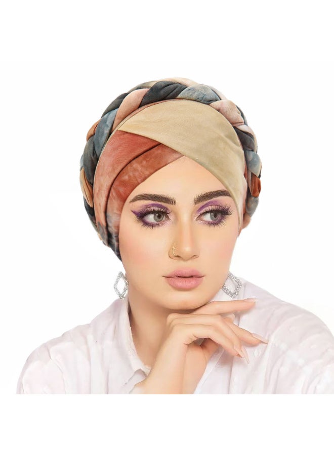 حجاب عمامة نسائي من القماش العريض بتصميم مضفر، غطاء رأس داخلي مطاطي - Image 1