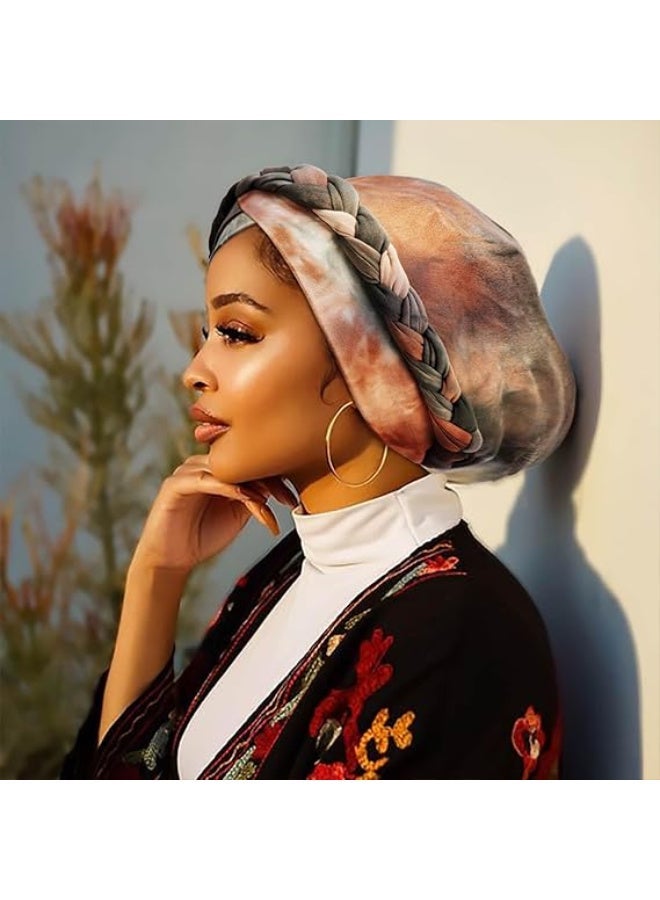 حجاب عمامة نسائي من القماش العريض بتصميم مضفر، غطاء رأس داخلي مطاطي - Image 2
