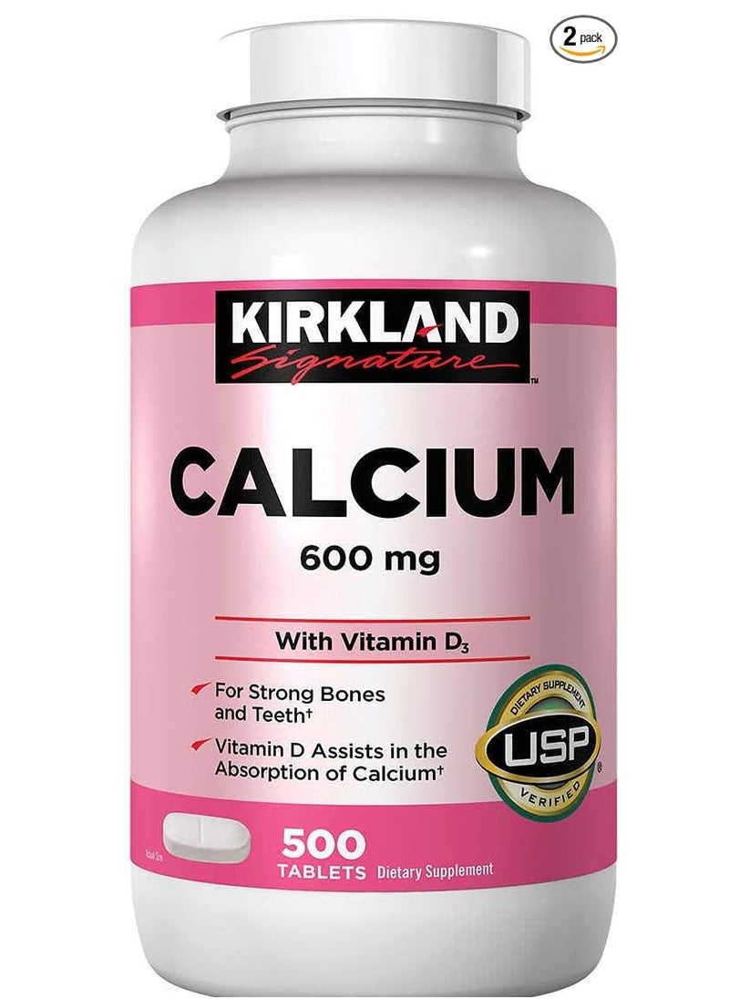 Kirkland Calcium 600 mg. with Vitamin D3, 500 Tablets pack of 2 