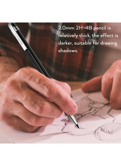Nicpro 20Pcs Black Metal Mechanical Pencil Set In Leather Case, 0.3, 0.5, 0.7, 0.9 Mm & 2Mm Lead Pencil Holders, (4B 2B Hb 2H) Lead Refills (Black & Colors), Erasers For Art Drafting Sketching Drawing  - Image 4