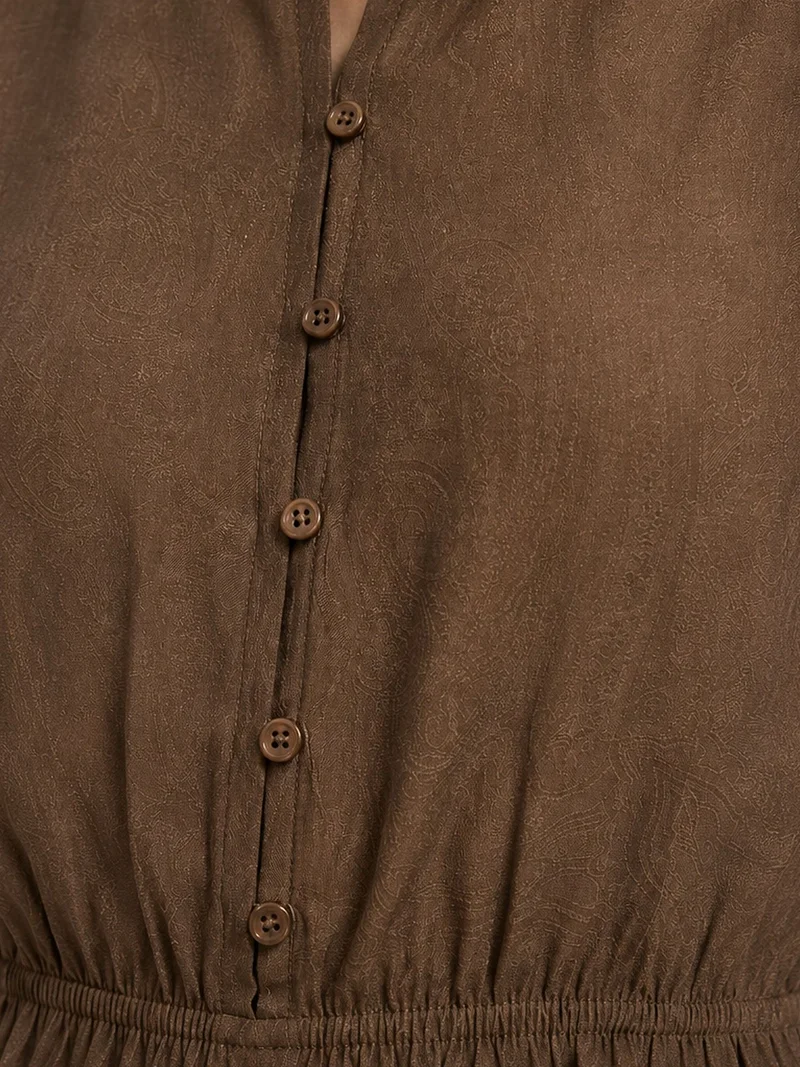 Mixray Walnut Brown MIXRAY Textured Jacquard Peplum Blouse for Women | Best Price UAE