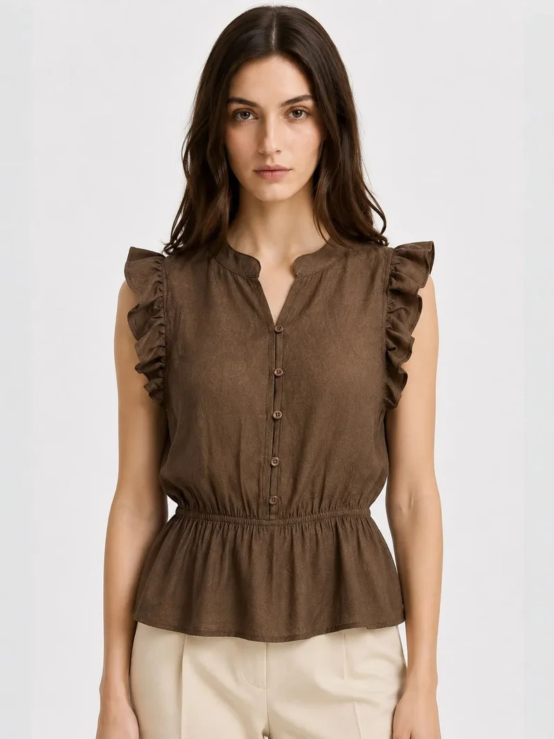 Mixray MIXRAY Textured Jacquard Peplum Blouse