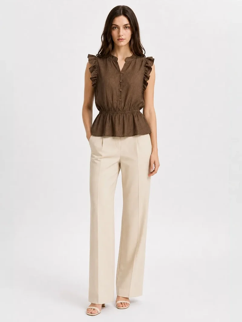 Mixray MIXRAY Textured Jacquard Peplum Blouse