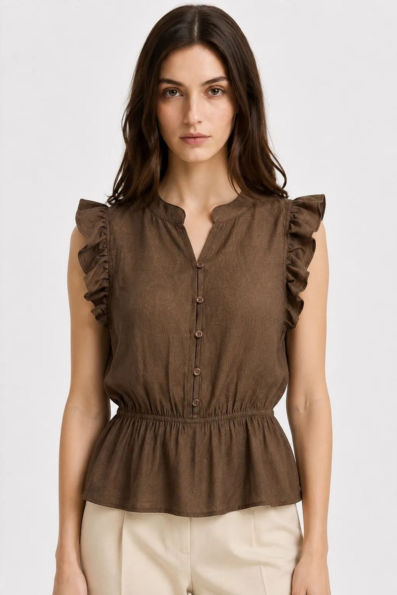 MIXRAY Textured Jacquard Peplum Blouse - Image 1