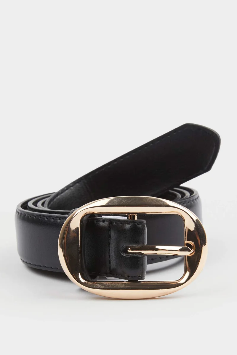 Woman Big Clasp Faux Leather Jean Belt