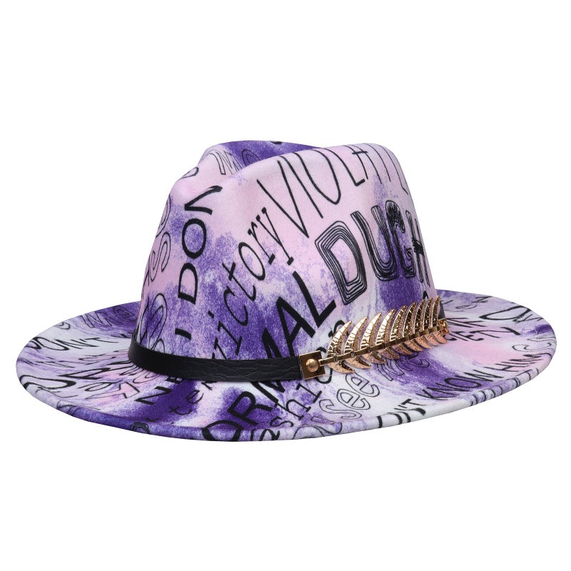 British Style Jazz Hat, Wool Graffiti Colorful Fedora With Belt, Wide-Brimmed Hat For Men And Women, Versatile Wide-Brimmed Hat - Image 1