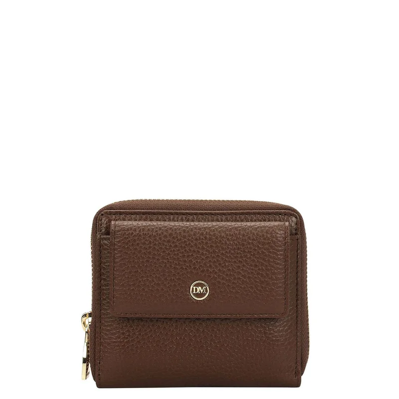 Da Milano Da Milano Women's Wax-Finish Leather Continental Wallet with Zip Closure - Mocha (LW-1183B)