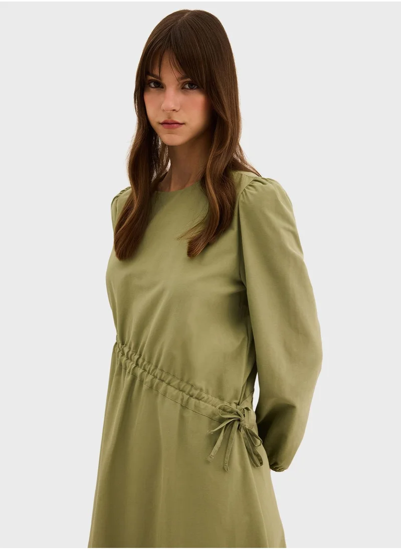 DeFacto Regular Fit Crew Neck Poplin Long Sleeve Dress