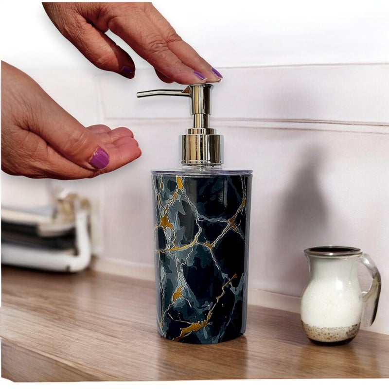 LAGET LAGET® Soap Dispenser Bottle Set Refillable with Pump for handwash in Bathroom Kitchen Sink,Black with Golden Print Body and Chrome Finish top Capacity - 350 ML  - Image 2
