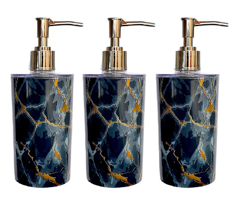 LAGET LAGET® Soap Dispenser Bottle Set Refillable with Pump for handwash in Bathroom Kitchen Sink,Black with Golden Print Body and Chrome Finish top Capacity - 350 ML  - Image 1