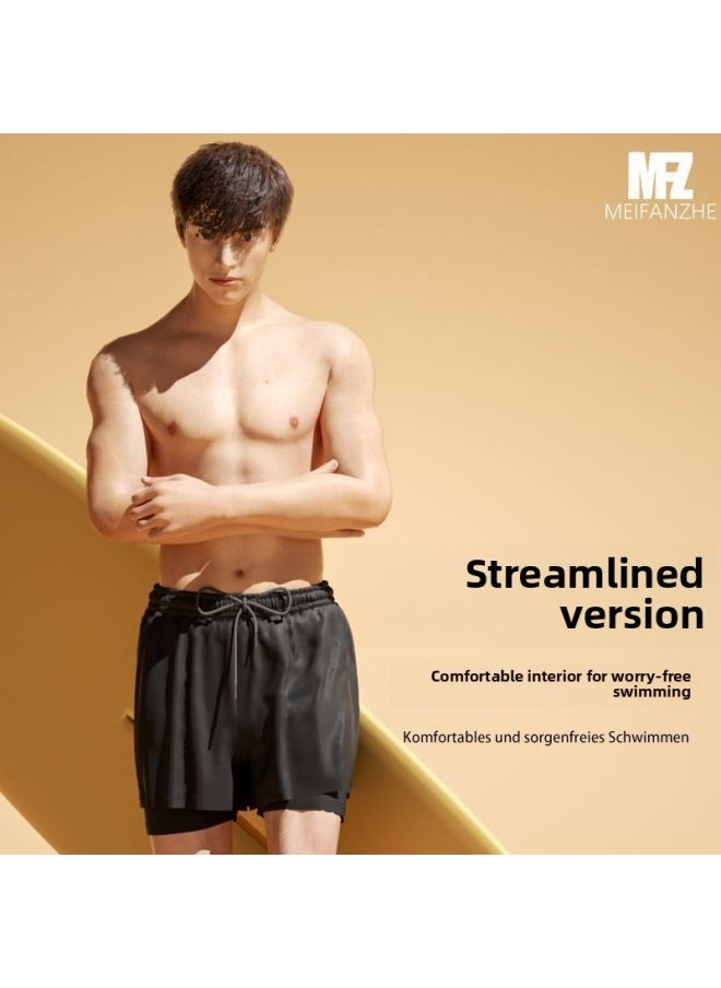Generic - Mei Fanzhe Swimming Trunks Men's 2024 Anti-embarrassment Hot Spring Pants Swimming Cap Swimming Goggles Three-piece Set Of Swimming Equipment-Color:[gray Yk] Double Layer Swimming Trunks- - Image 1