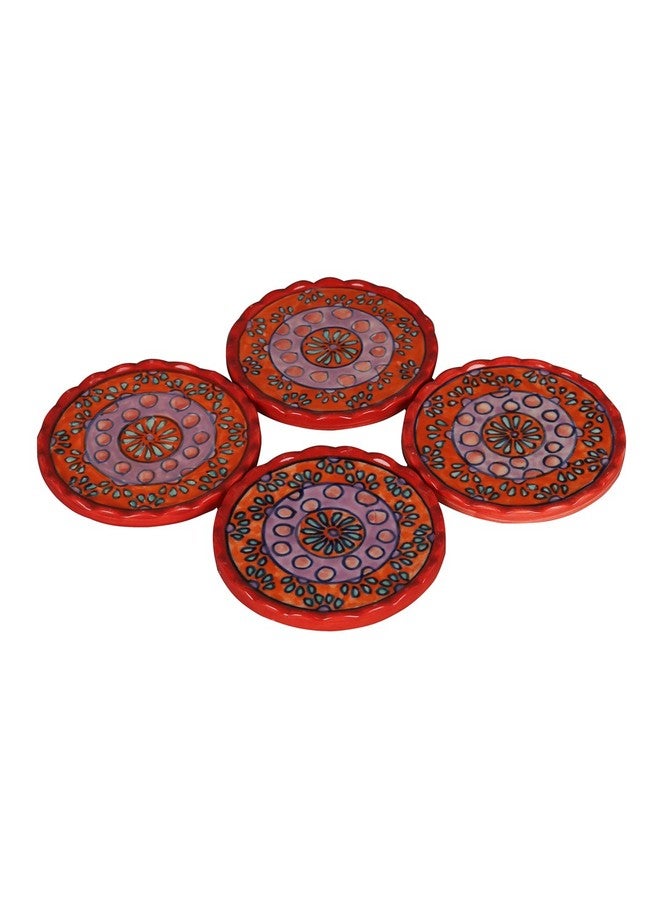 miah decor مجموعة من 4 قواعد أكواب من الخزف الحجري مطلية يدويًا من ميا ديكور MD-115، متعددة الألوان - Image 4