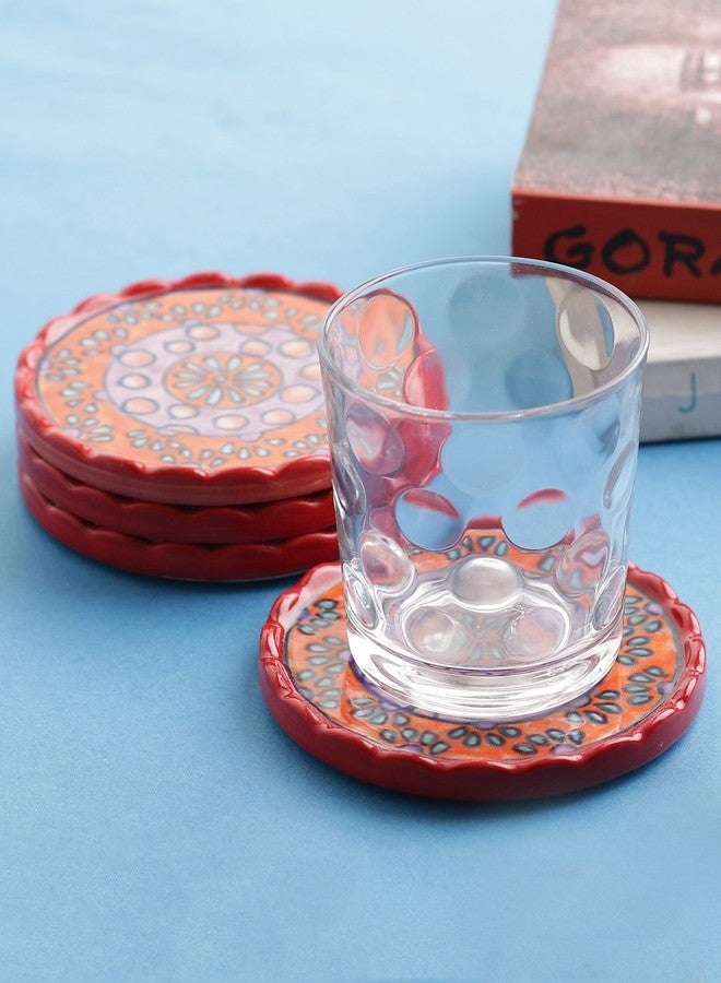 miah decor مجموعة من 4 قواعد أكواب من الخزف الحجري مطلية يدويًا من ميا ديكور MD-115، متعددة الألوان - Image 1