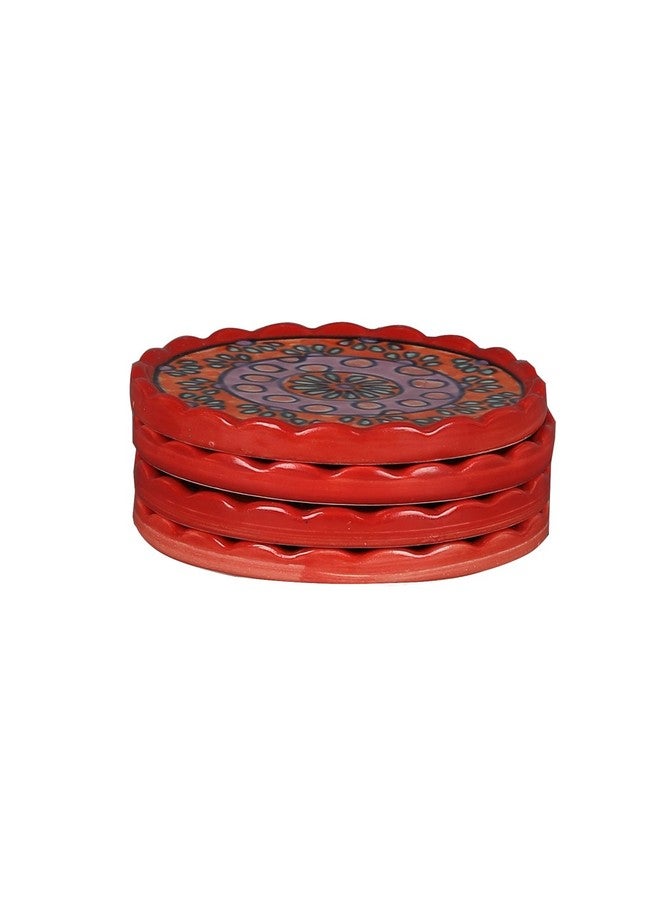 miah decor مجموعة من 4 قواعد أكواب من الخزف الحجري مطلية يدويًا من ميا ديكور MD-115، متعددة الألوان - Image 2