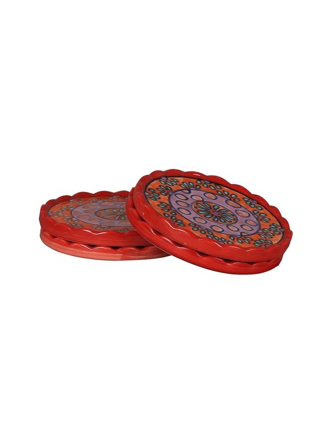miah decor مجموعة من 4 قواعد أكواب من الخزف الحجري مطلية يدويًا من ميا ديكور MD-115، متعددة الألوان - Image 3
