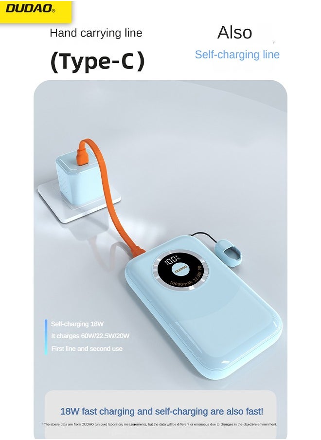 DUDAO - 10000 mAh Power Bank, Portable Charger with 2 Fast Charging Cable, with LED Digital Display, Suitable for Phones Tablet Game Console - Image 1
