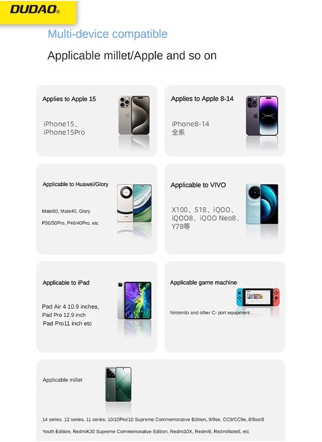 DUDAO - 10000 mAh Power Bank, Portable Charger with 2 Fast Charging Cable, with LED Digital Display, Suitable for Phones Tablet Game Console - Image 1
