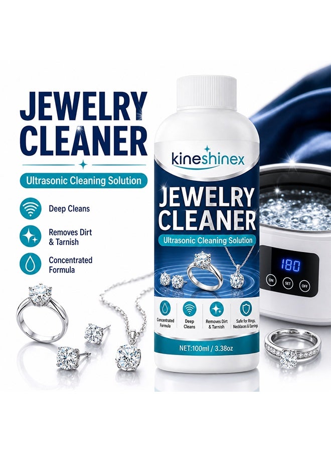 KineShineX 100ML Jewelry Cleaner, Jewelry Cleaner Solution for Diamond, Gold, Silver, Gemstones, Best Extra Concentrated Formula Silver Jewelry Cleaner For Sonic And Ultrasonic Jewelry Cleaner Solution - Image 1