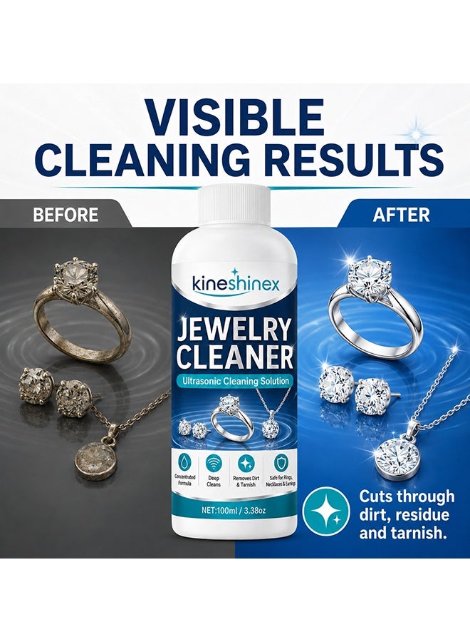 KineShineX 100ML Jewelry Cleaner, Jewelry Cleaner Solution for Diamond, Gold, Silver, Gemstones, Best Extra Concentrated Formula Silver Jewelry Cleaner For Sonic And Ultrasonic Jewelry Cleaner Solution - Image 2