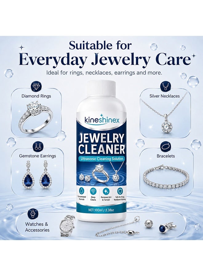 KineShineX 100ML Jewelry Cleaner, Jewelry Cleaner Solution for Diamond, Gold, Silver, Gemstones, Best Extra Concentrated Formula Silver Jewelry Cleaner For Sonic And Ultrasonic Jewelry Cleaner Solution - Image 4