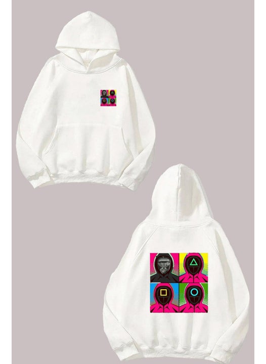 Unisex Squid Game Character Design Front Back Printed Regular Fit White Sweatshirt