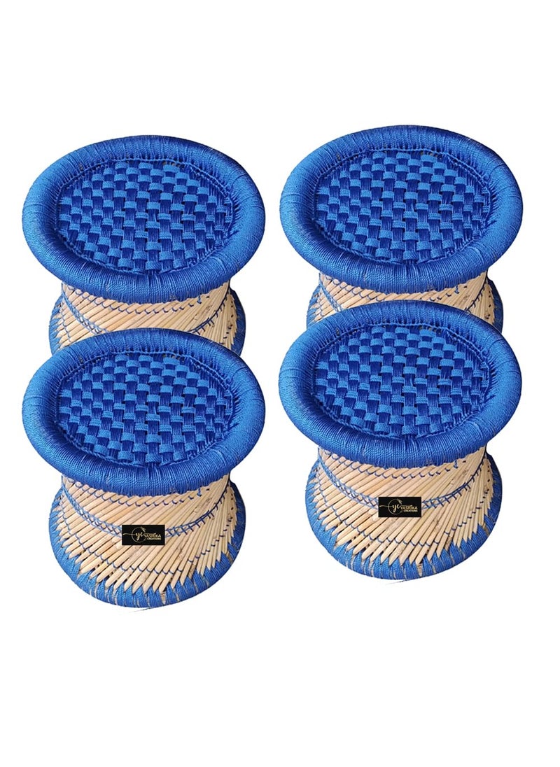 YASHIKA CREATION YASHIKA CREATION Handicraft Bamboo Cane Bar Stool Mudda Chair Natural IndoorOutdoor Furniture Lightweight Durable MultiFunctional Suitable for Home Balcony Garden Blue Pack of 4  - Image 1