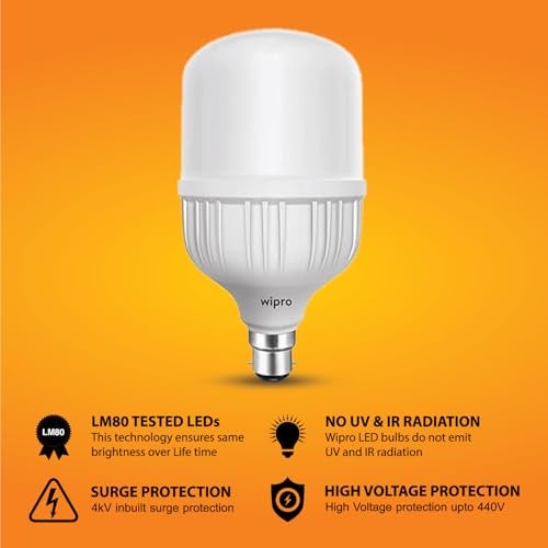 wipro Garnet 50W LED Bulb for Home & Office |Cool Day White (6500K) | B22 Base|220 degree Light coverage |4Kv Surge Protection |400V High Voltage Protection |Energy Efficient | Pack of 1 - Image 4