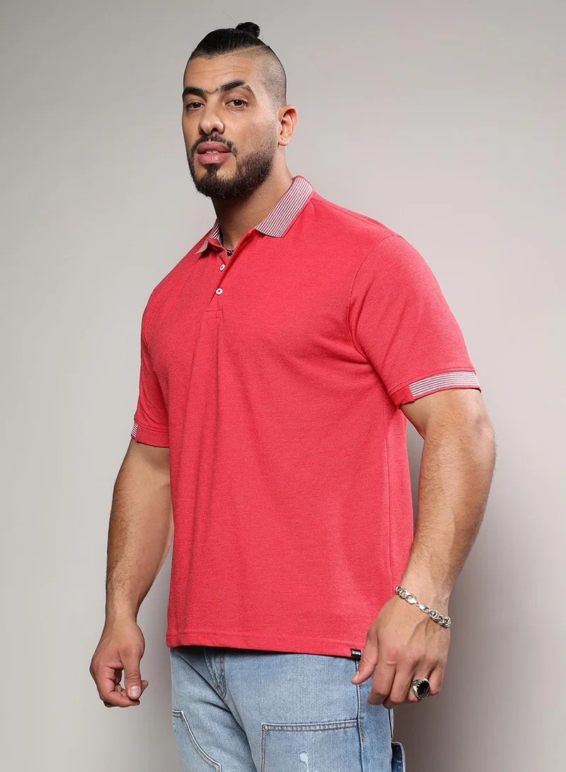 Instafab Plus Men's Solid Red Regular Fit Casual T-Shirt