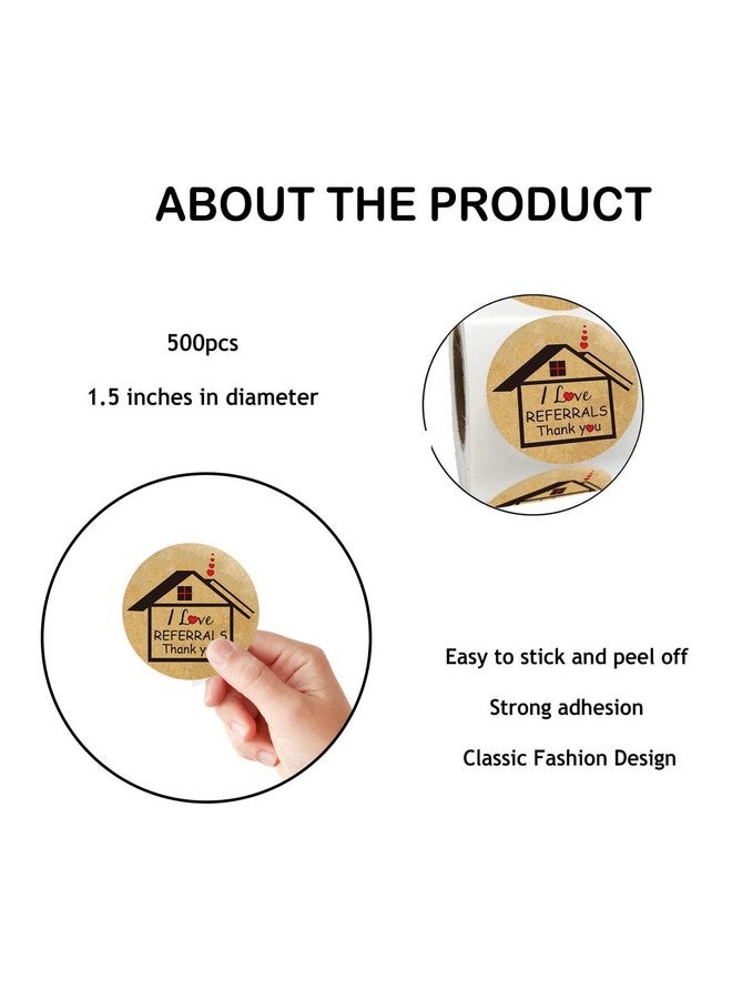 Well Tile I Love Referrals Stickers House Shaped Thank You Labels 1.5" Kraft Real Estate House Stickers Agents And Sales Supplies Realtor Supplies, Salon, Small Business Mailer Seal Stickers 500 Pcs - Image 3