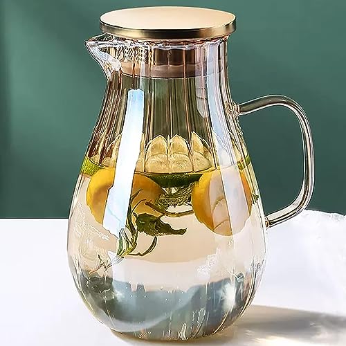 AEFPOYMXU Glass Pitcher With Lid Amber Round Water Carafe with handle and Spout for Homemade Beverage, Juice,Hot Coffee, Iced Tea and Milk （62oz） - Image 1