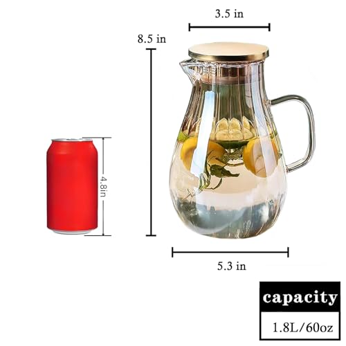 AEFPOYMXU Glass Pitcher With Lid Amber Round Water Carafe with handle and Spout for Homemade Beverage, Juice,Hot Coffee, Iced Tea and Milk （62oz） - Image 2