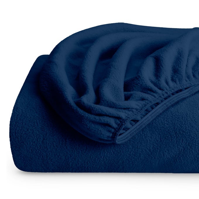 SUPER SOFT FLEECE FITTED SHEET TWIN SIZE EXTRA PLUSH POLAR FLEECE NOPILLING DEEP POCKET ALL SEASON COZY WARMTH TWIN DARK BLUE