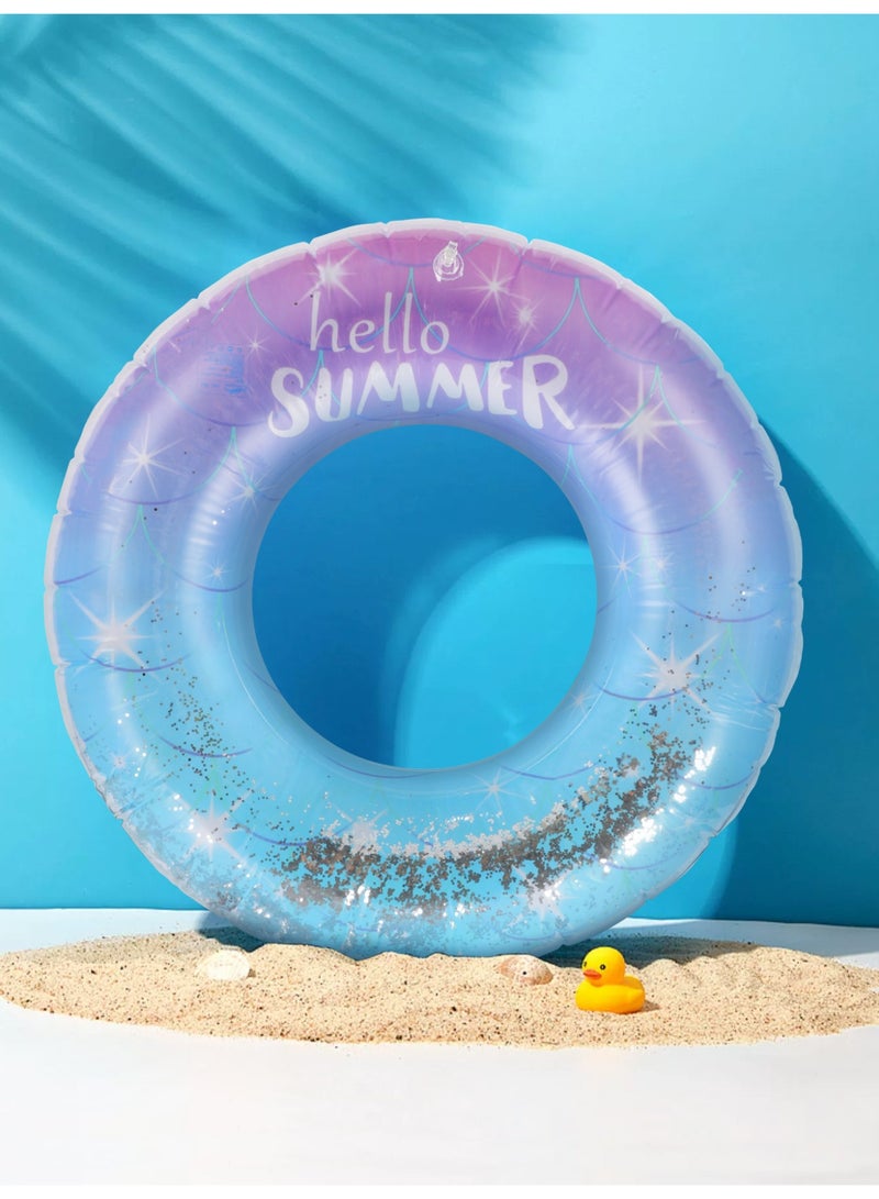 Glitter Inflatable Swimming Pool Float, Gradient Blue Purple Swim Ring with Sequins, Leak-Proof Inflatable Swim Tube for Adults Kids, Summer Beach Pool Water Toy - Image 1